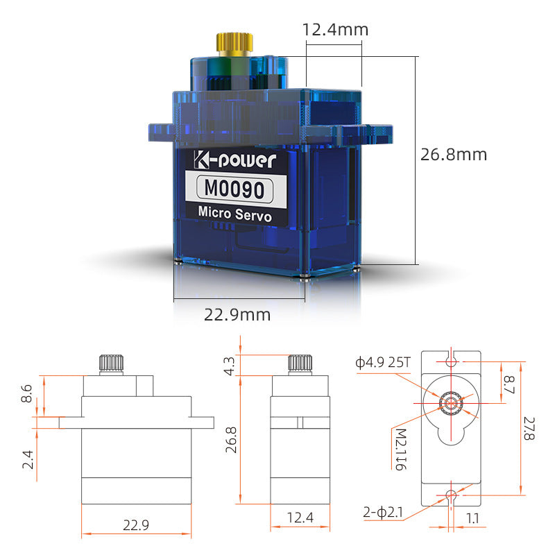 K-power M0090 (upgraded MG90S) Micro Servo Motor with Metal Gears