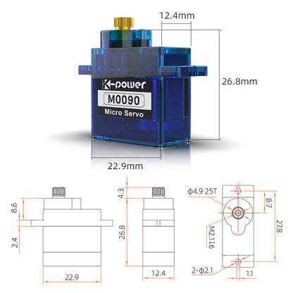 K-power M0090 (upgraded MG90S) Digital Micro Servo Motor with Metal Gears